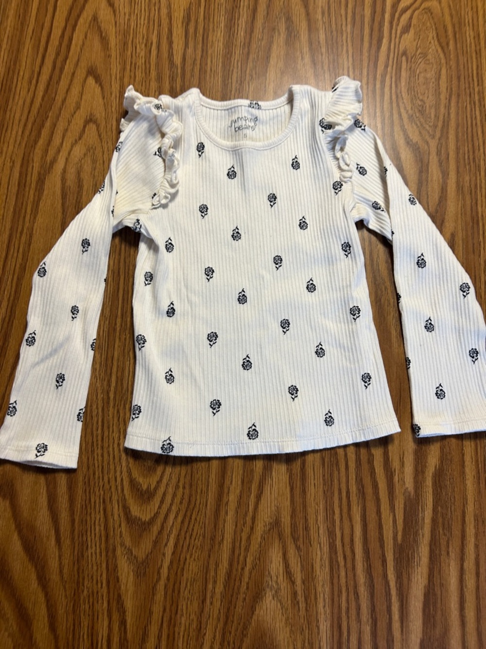 jumping beans White Ribbed Long-Sleeve Tee with Navy Floral Dots